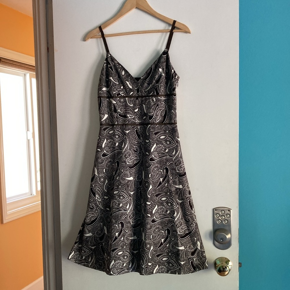 Loft Ann Taylor Brown Paisley Cotton Sundress Size 2 Fit Flare Lined Side Zipper